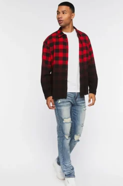 Frayed Buffalo Plaid Dip-Dye Shirt