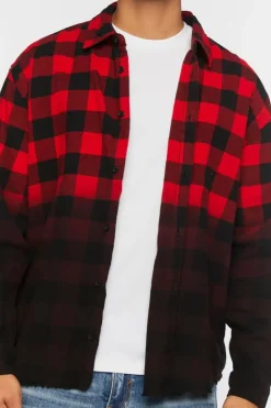 Frayed Buffalo Plaid Dip-Dye Shirt