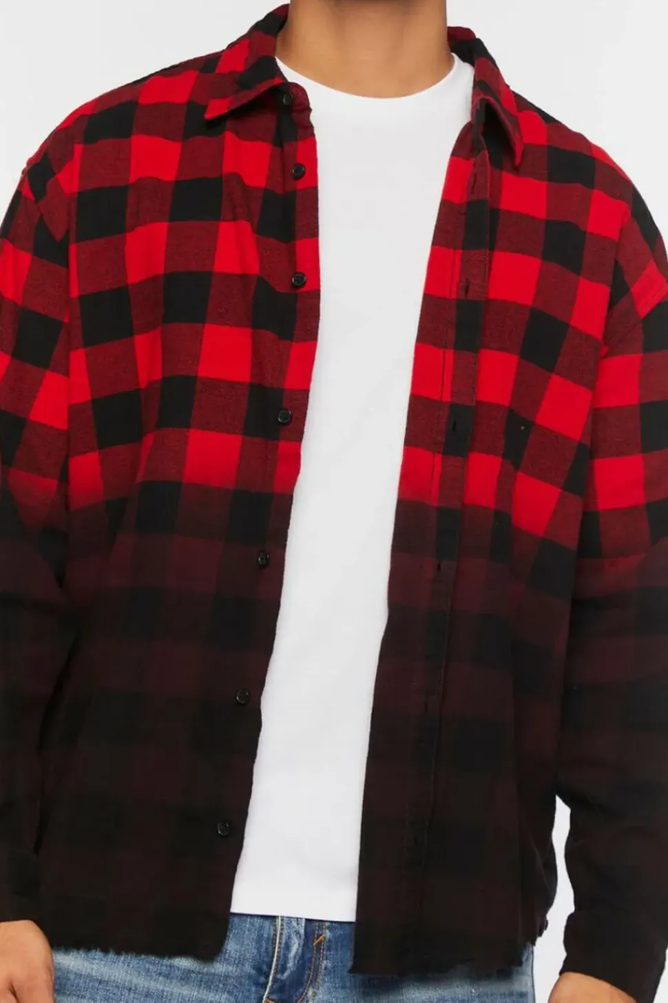 Frayed Buffalo Plaid Dip-Dye Shirt