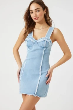 Frayed Denim Bustier Mini Dress