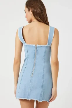 Frayed Denim Bustier Mini Dress