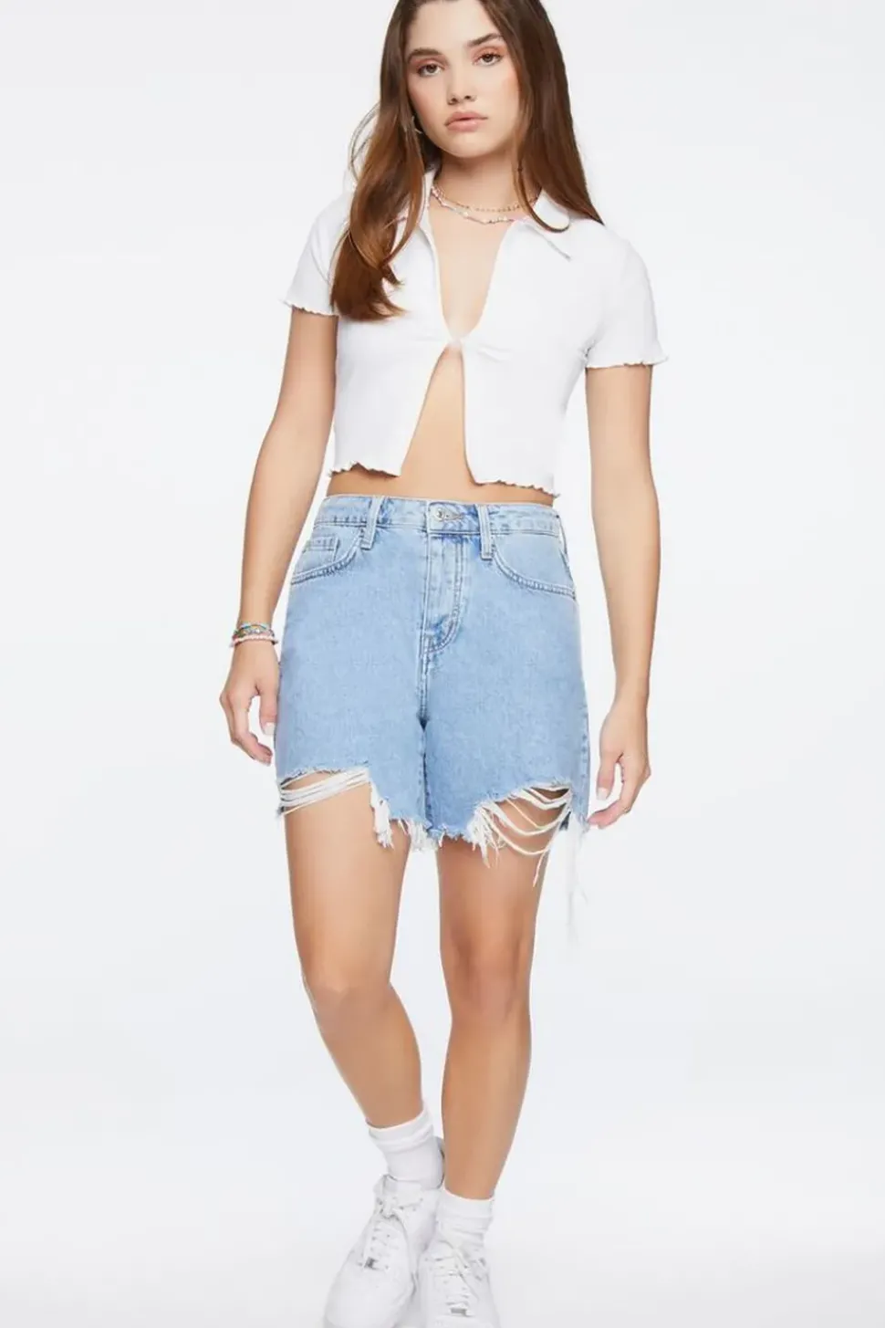 Frayed Denim Mom Shorts