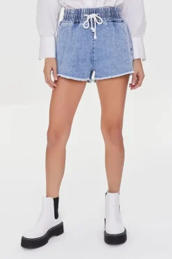 Frayed Drawstring Denim Shorts