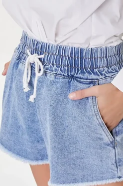 Frayed Drawstring Denim Shorts