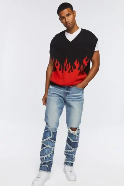 Frayed Patchwork Slim-Fit Jeans