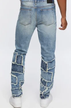 Frayed Patchwork Slim-Fit Jeans