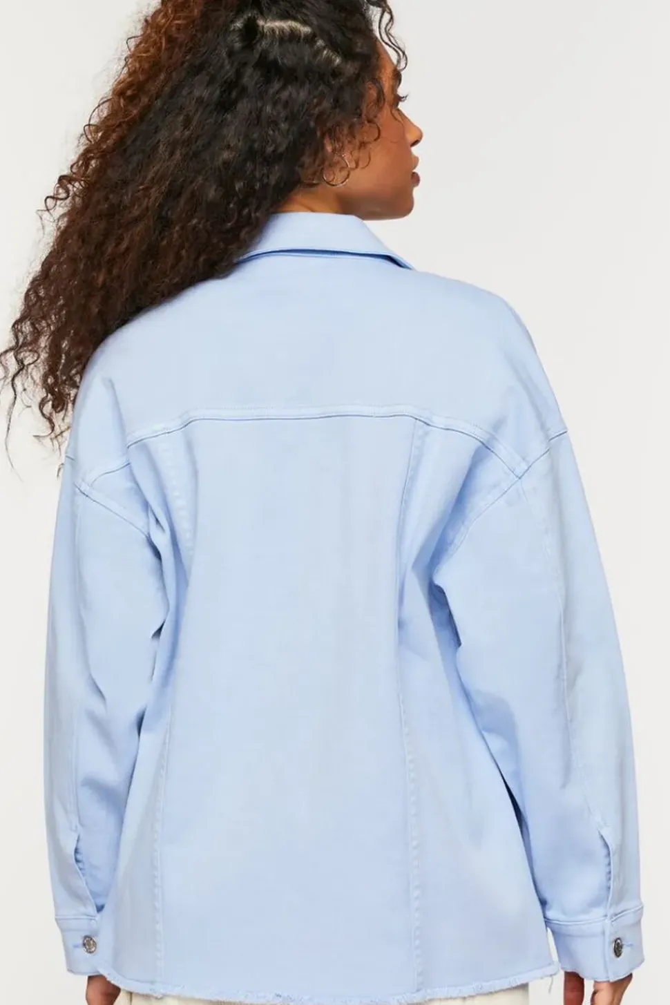 Frayed-Trim Denim Shacket