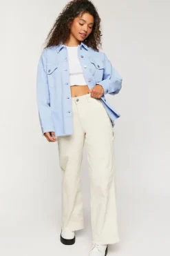 Frayed-Trim Denim Shacket