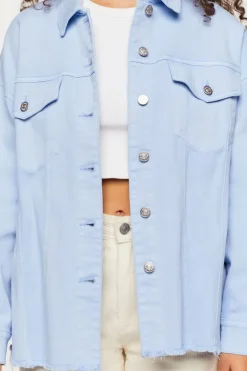 Frayed-Trim Denim Shacket