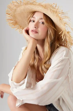 Frayed Wide-Brim Straw Hat