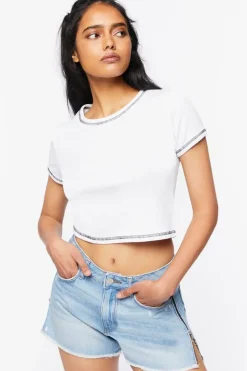 Frayed Zipper-Trim Denim Shorts