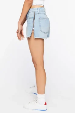 Frayed Zipper-Trim Denim Shorts