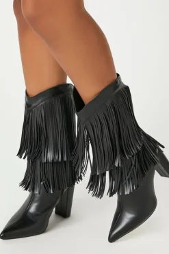 Fringe Block Heel Boots