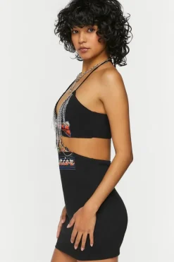 Fringe Cutout Motorcycle Graphic Dress