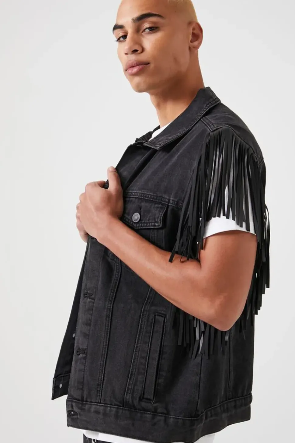 Fringe-Trim Denim Vest