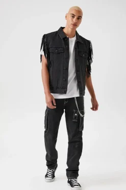 Fringe-Trim Denim Vest