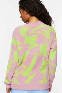 Fuzzy Abstract Print Sweater
