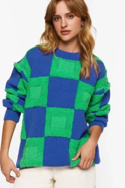 Fuzzy Checkered Sweater
