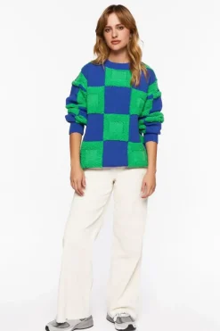 Fuzzy Checkered Sweater