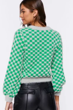Fuzzy Checkered Sweater
