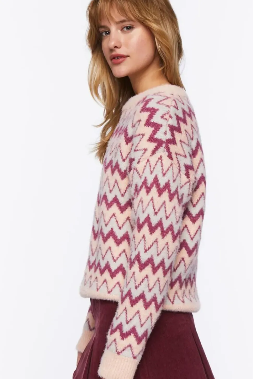 Fuzzy Chevron Print Sweater