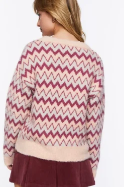 Fuzzy Chevron Print Sweater
