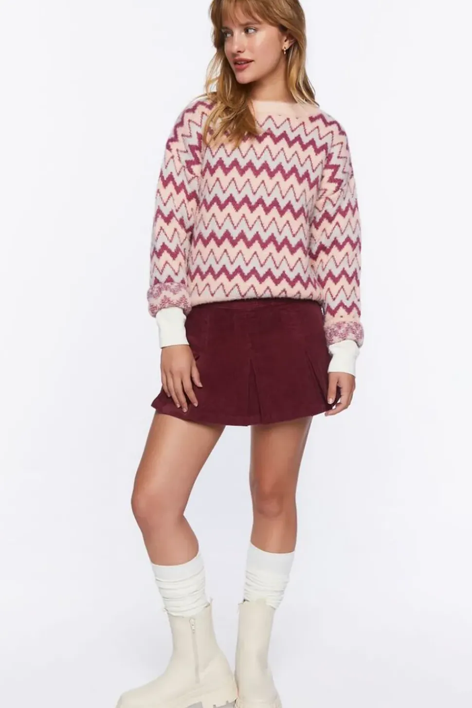 Fuzzy Chevron Print Sweater