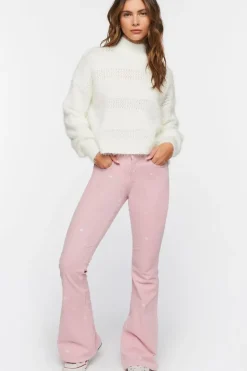 Fuzzy Contrast-Panel Mock Neck Sweater