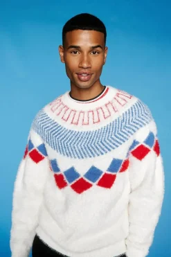 Fuzzy Knit Geo Pattern Sweater