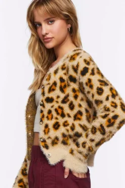 Fuzzy Knit Leopard Cardigan Sweater