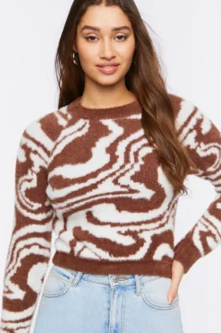 Fuzzy Knit Marble Print Sweater