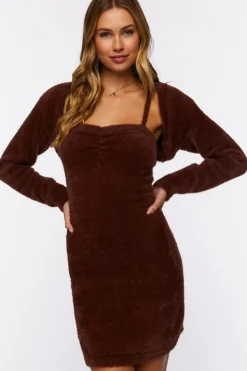 Fuzzy Mini Dress & Shrug Sweater Set