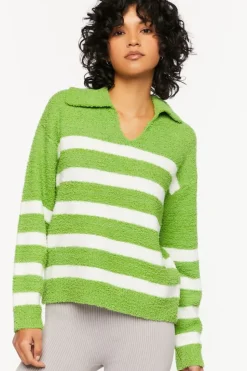 Fuzzy Striped Collared Sweater