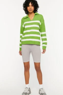 Fuzzy Striped Collared Sweater