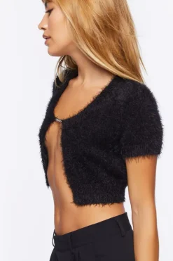 Fuzzy Sweater-Knit Split-Hem Top