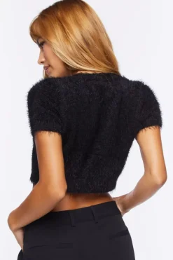 Fuzzy Sweater-Knit Split-Hem Top