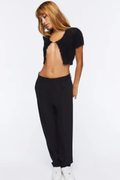 Fuzzy Sweater-Knit Split-Hem Top