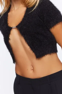 Fuzzy Sweater-Knit Split-Hem Top
