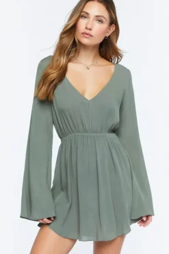 Gauze Bell-Sleeve Mini Dress
