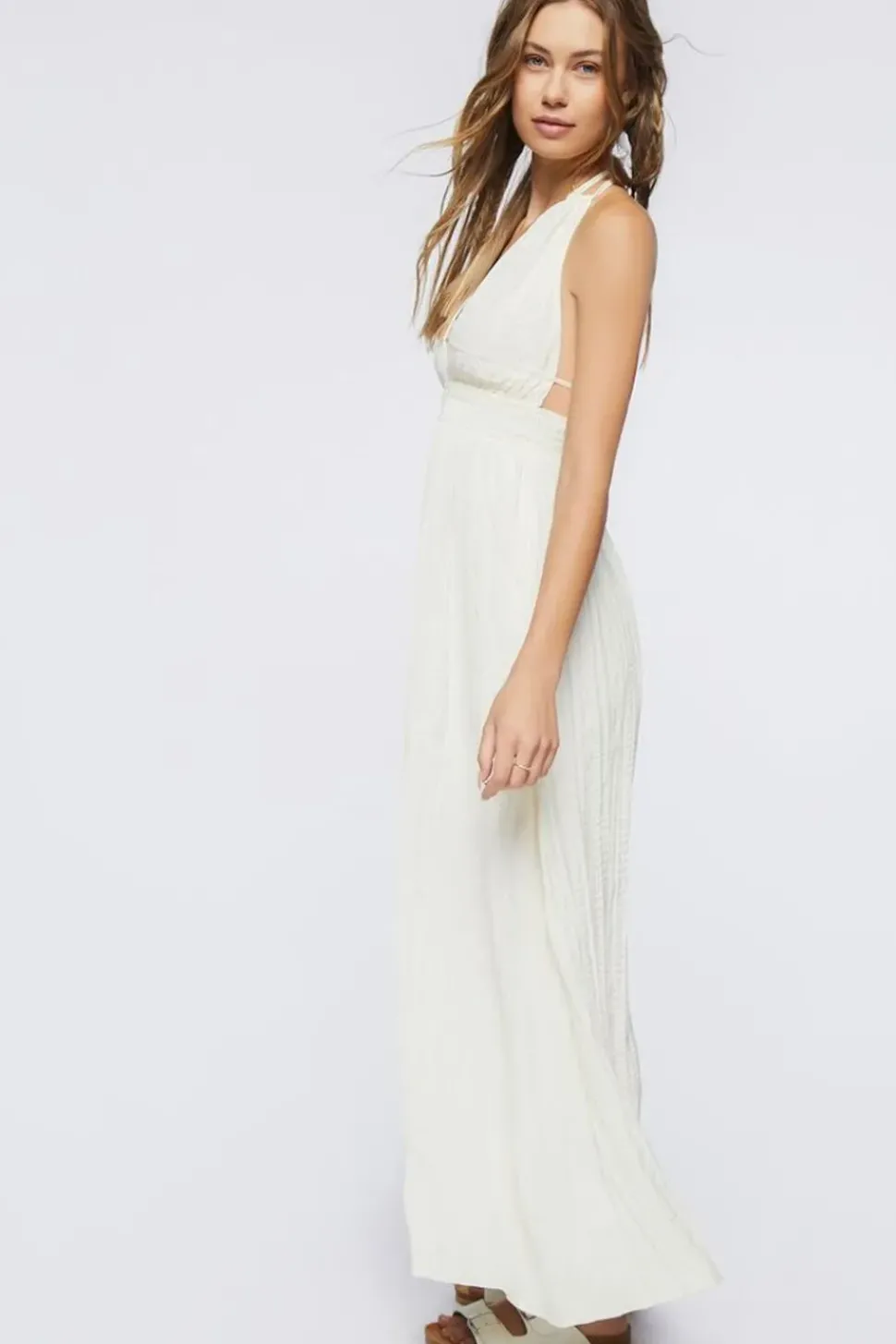 Gauze Plunging Halter Maxi Dress