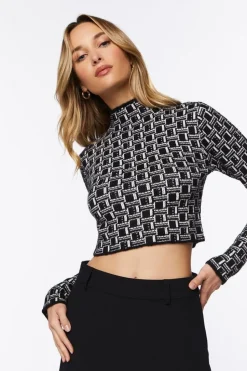 Geo Long-Sleeve Crop Top