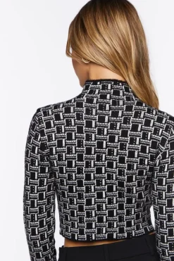Geo Long-Sleeve Crop Top