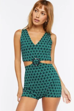 Geo Print Cutout Romper