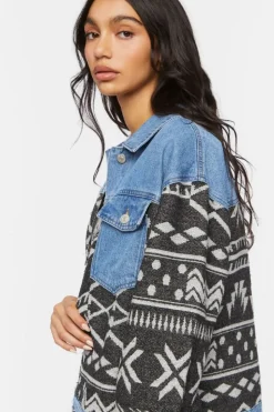 Geo Print Denim Trucker Jacket