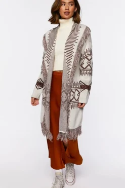 Geo Print Longline Cardigan Sweater