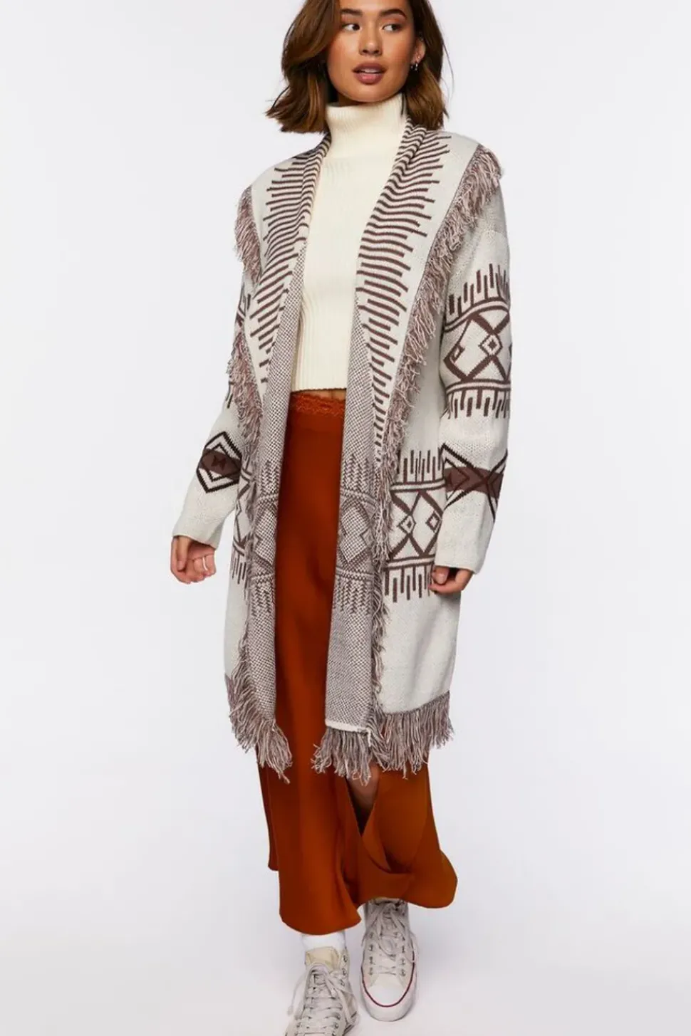 Geo Print Longline Cardigan Sweater