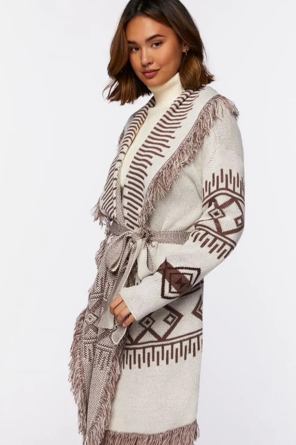 Geo Print Longline Cardigan Sweater