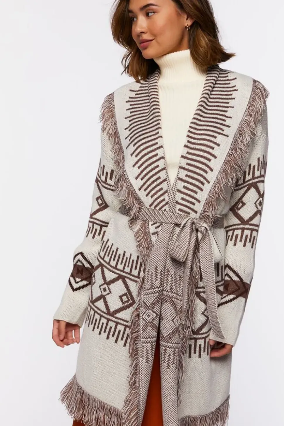 Geo Print Longline Cardigan Sweater