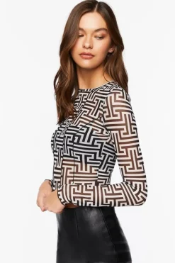 Geo Print Mesh Crop Top