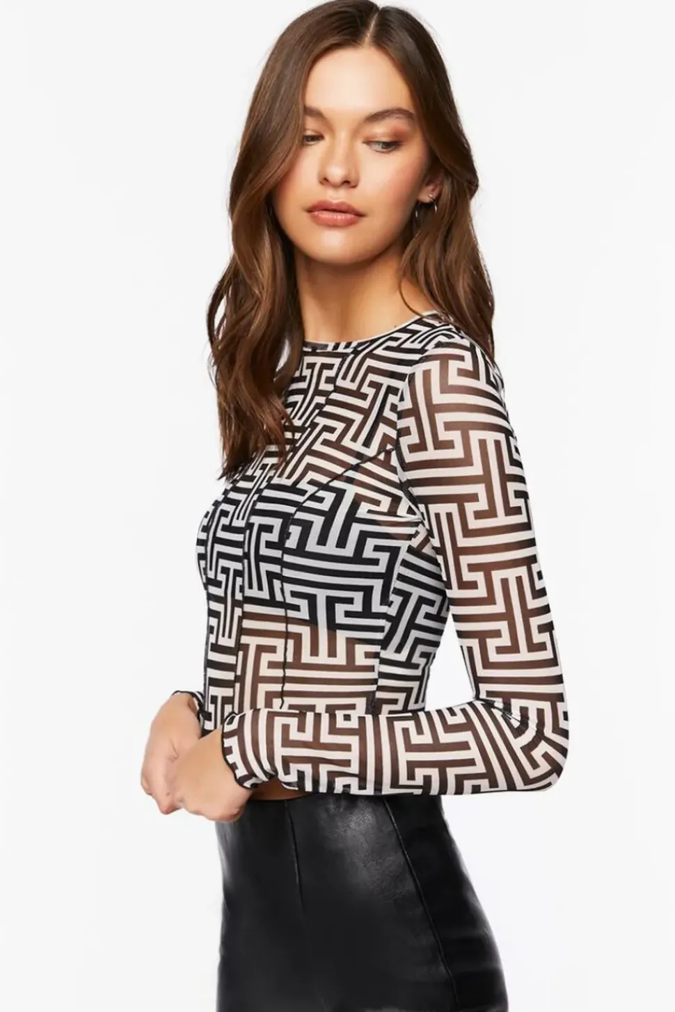 Geo Print Mesh Crop Top